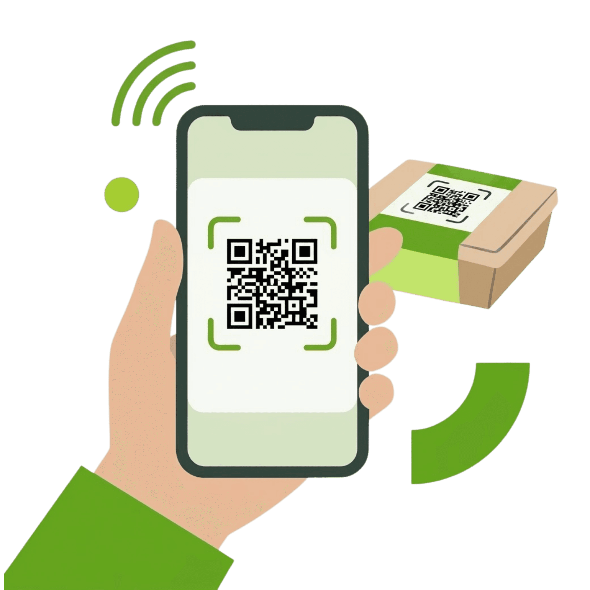 Ilustrasi scan kode QR pada kemasan makanan Sehatin